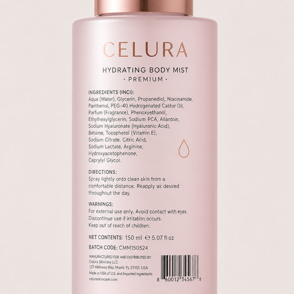 Hydrating Body Mist - Label detail view